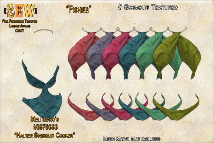 [SEW] Full Permission Textures for MI870383 Halter Swimsuit Choker Fishies