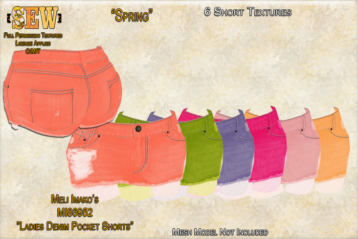 [SEW] Full Permission Textures for MI86952 Ladies Denim Pocket Shorts Spring