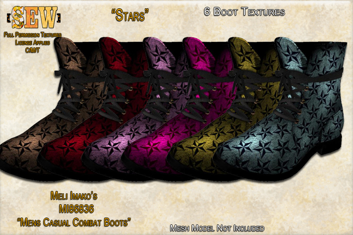 [SEW] Full Permission Textures for MI86836 Mens Casual Combat Boots Stars