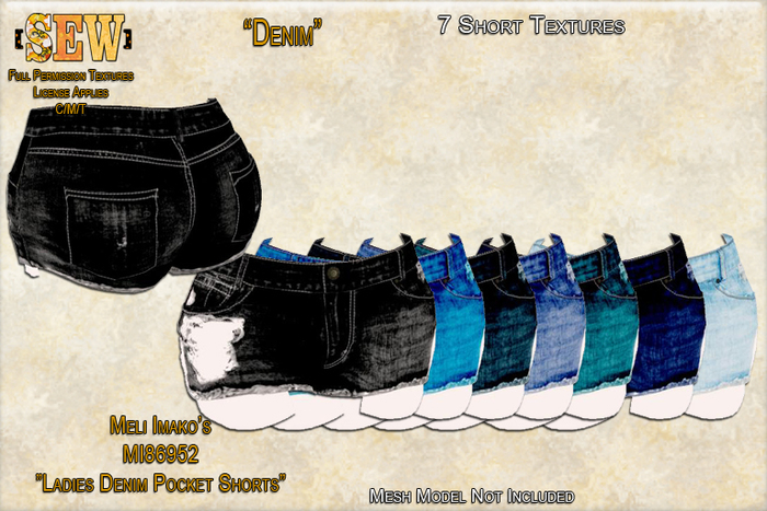 [SEW] Full Permission Textures for MI86952 Ladies Denim Pocket Shorts Denim