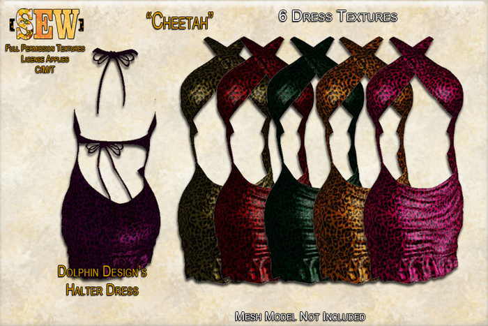 [SEW] Full Permission Textures for Dolphin Designs Halter Dress Cheetah