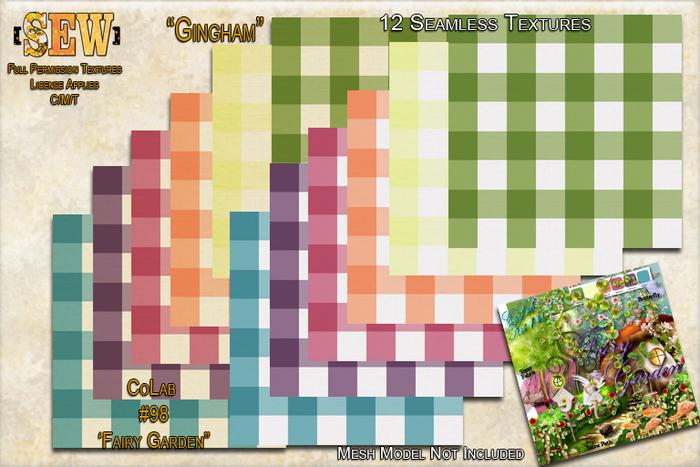[SEW] Full Permission Textures CoLab 98 Fairy Garden seamless textures Gingham
