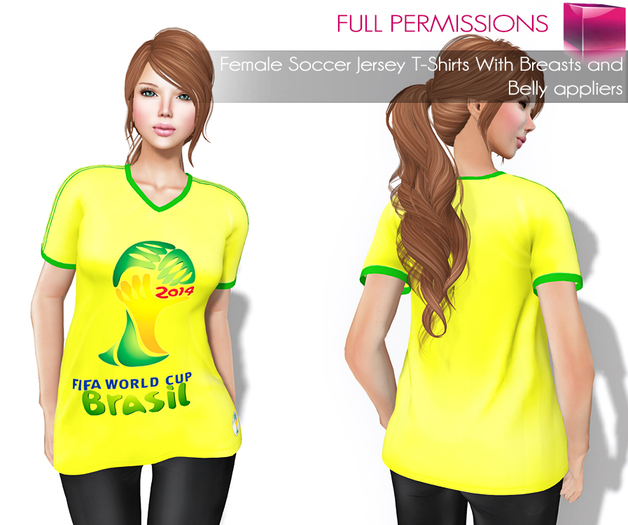 RIGGED MESH Women's Female Short Sleeve V-Neck Loose Soccer T-Shirt with Breasts & Belly Appliers