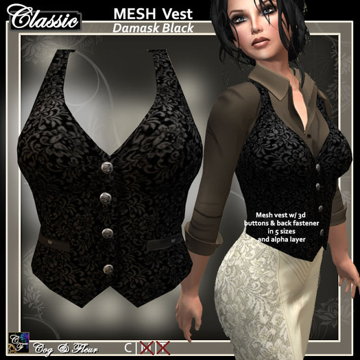 C&F Mesh Vest - Black Damask