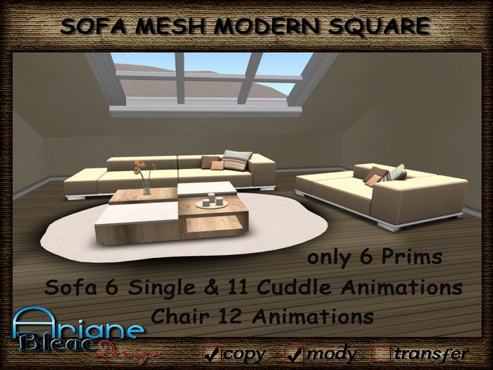 Sofa Set MESH modern square brown - Living Room - Low Prims