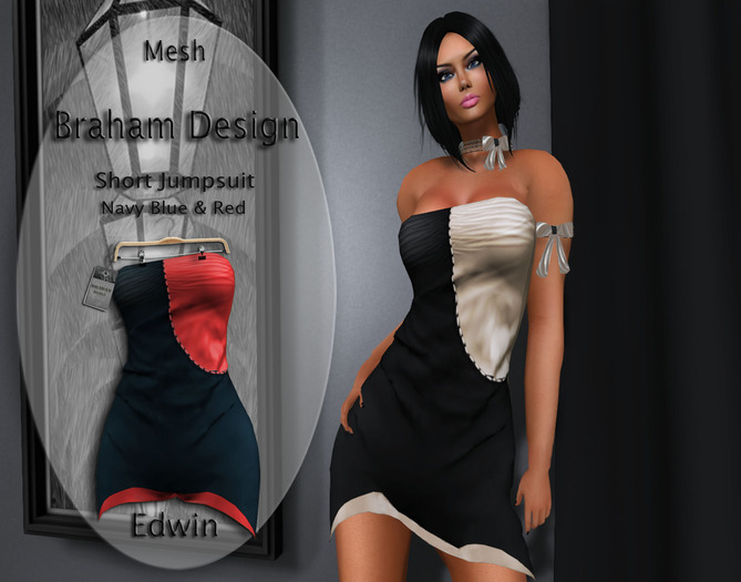 Braham Design Edwin Short Jumpsuit Mesh Navy Blue&Red