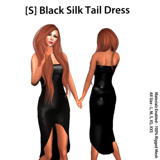 [S] Black Silk Tail Dress