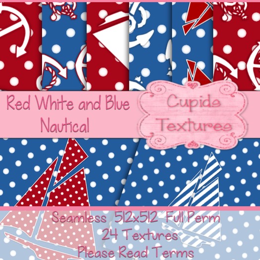 *Cupids Textures * 24 RED WHITE AND BLUE NAUTICAL
