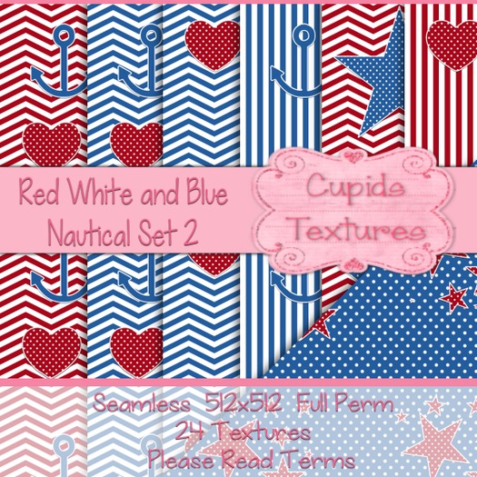 *Cupids Textures * 24 RED WHITE AND BLUE NAUTICAL SET 2