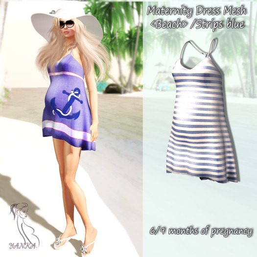 Maternity Dress Mesh <Beach> /Strips blue