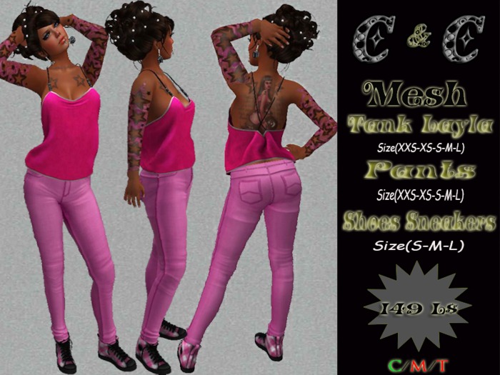*clothes MESH woman Pants-Tank Layla-Shoes Sneakers (Pink)*