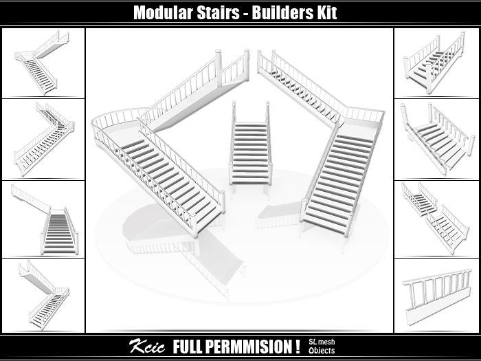 Kcic 100%Mesh - Full Permission ! Low Prim Modular Stairs Kit