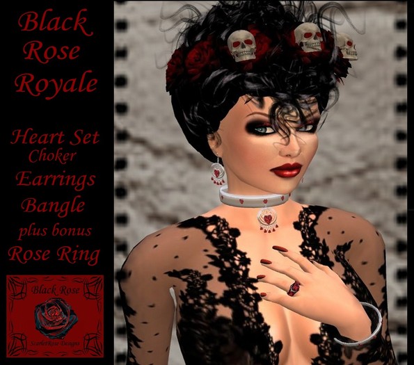 S.R.D. BLACK ROSE RUBY HEART SET + BONUS ROSE RING
