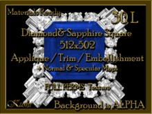 *Kushi* Diamond & Sapphire Square 512x502 Applique / Embellishment / Trim with Alpha Full Perms Materials Ready