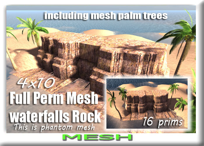 Full Perm Waterfalls Rock 16 prims only
