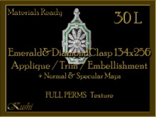 *Kushi* Emerald & Diamond Clasp 134x256 Applique / Embellishment / Trim with Alpha Full Perms Materials Ready