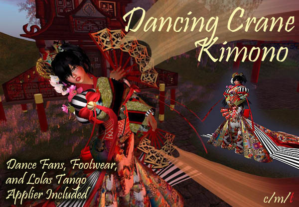 Dancing Crane Kimono - Mesh - Fans Included!