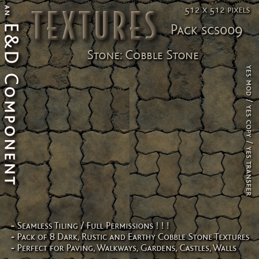 [SCS009] 8 Dark, Rustic and Earthy Cobble Stone Textures Full Perm from E&D ENGINEERING