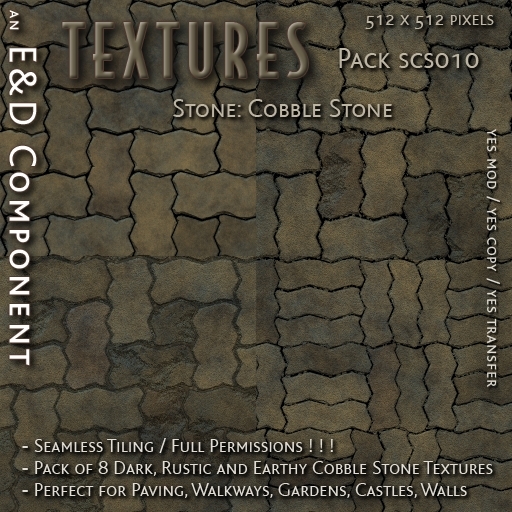 [SCS010] 8 Dark, Rustic and Earthy Cobble Stone Textures Full Perm from E&D ENGINEERING