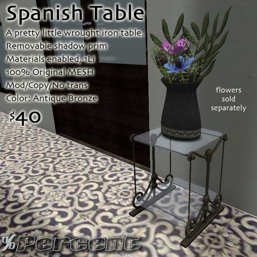 Second Life Marketplace Little Spanish Table Antique Bronze *MESH*