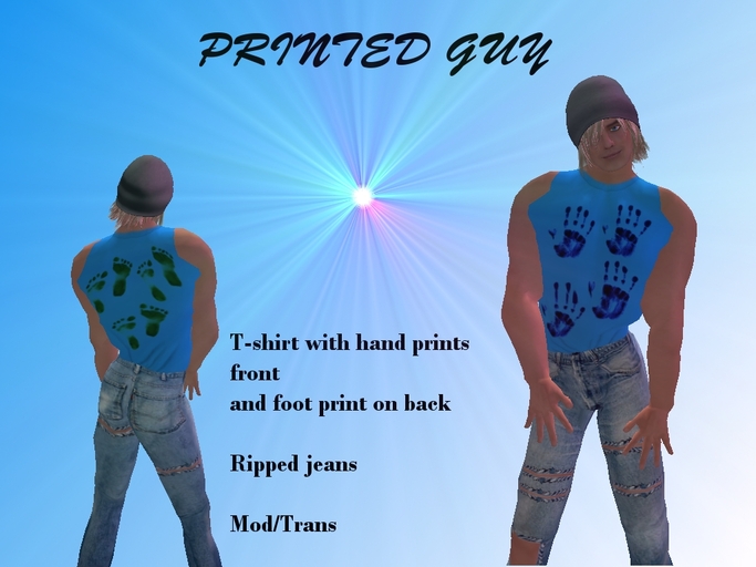 printed guy t-shirt and jeans