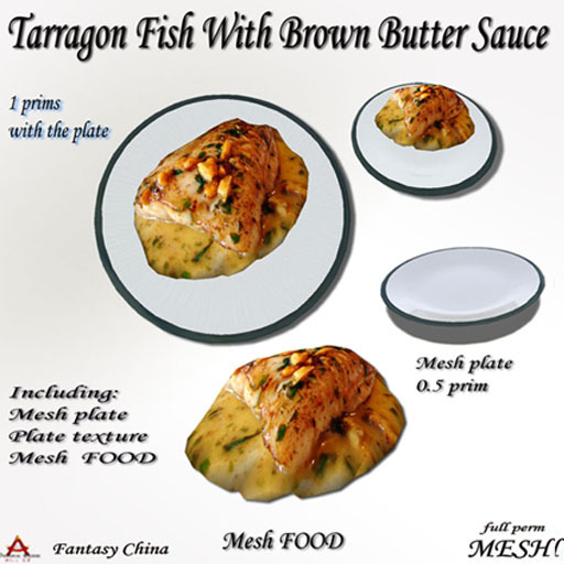 Second Life Marketplace Fantasy China Tarragon Fish With Brown Butter Sauce full perm