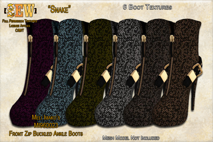 [SEW] Full Permission Textures for MI960023 Front Zip Buckled Ankle Boots Snake