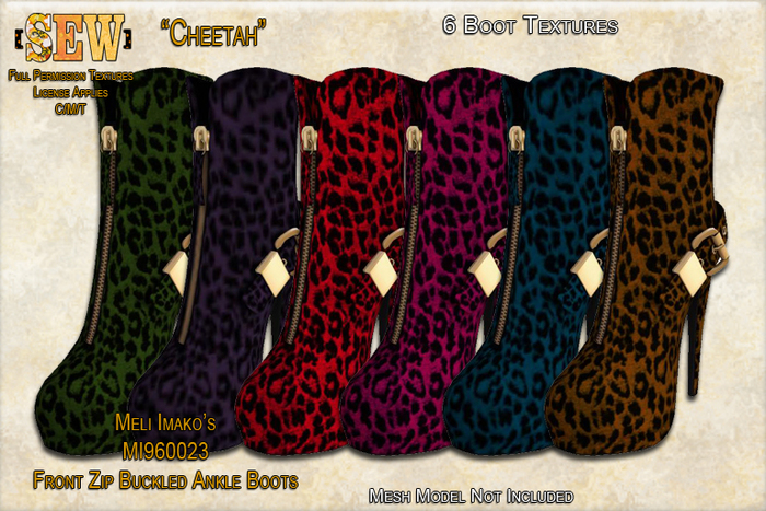 [SEW] Full Permission Textures for MI960023 Front Zip Buckled Ankle Boots Cheetah
