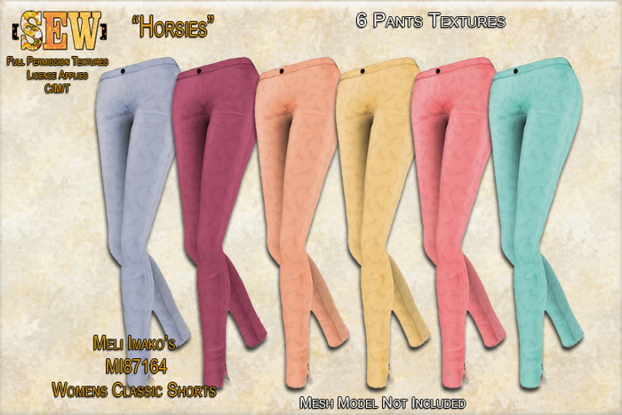 [SEW] Full Permission Textures for MI960006 Womens Skinny Pant Horsie