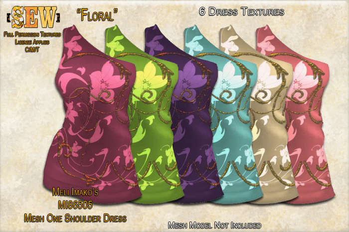 [SEW] Full Permission Textures for MI86505 Mesh One Shoulder Dress Floral