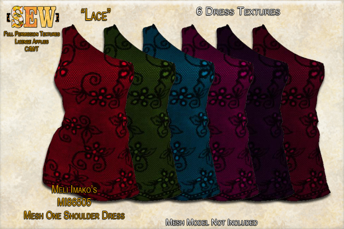 [SEW] Full Permission Textures for MI86505 Mesh One Shoulder Dress Lace
