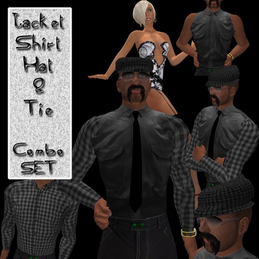 Leather Jacket Shirt Hat and Tie SET