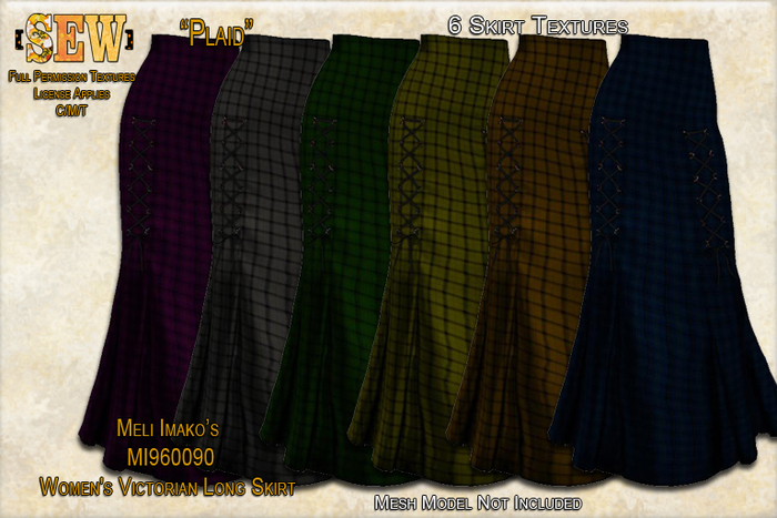 [SEW] Full Permission Textures for MI960090 Women's Victorian Long Skirt Plaid