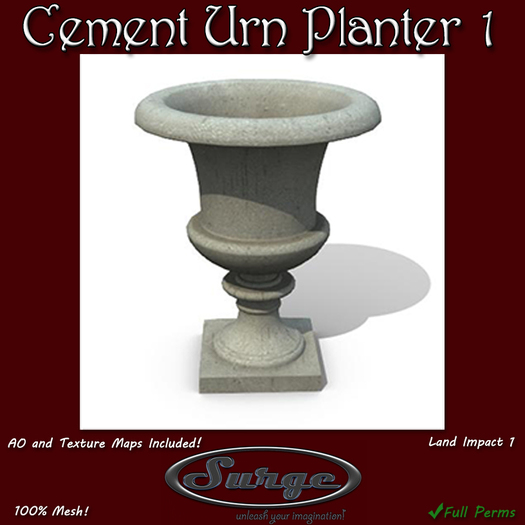 Second Life Marketplace Mesh Cement Urn Planter 1 Low Impact 1