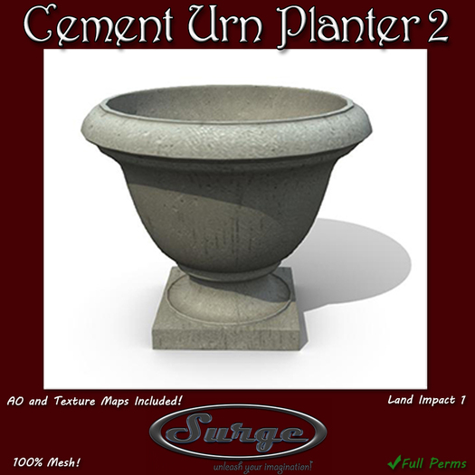 Second Life Marketplace Mesh Cement Urn Planter 2 Low Impact 1