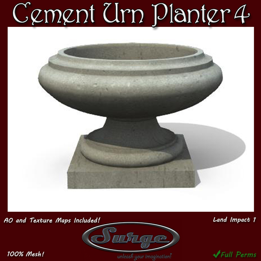 Second Life Marketplace Mesh Cement Urn Planter 4 Low Impact 1