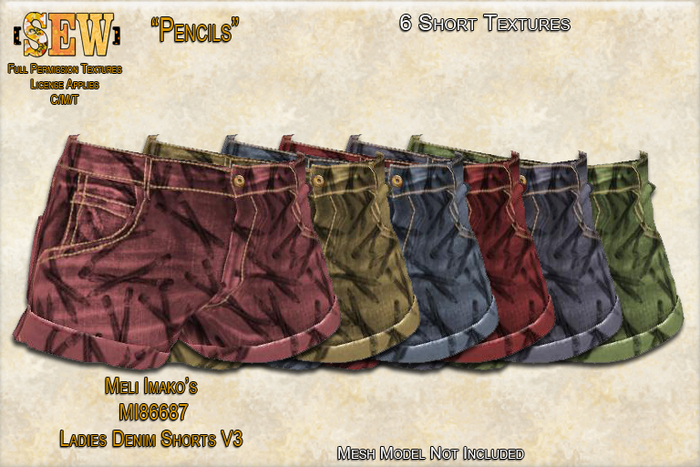 [SEW]Full Permission Textures for MI86687 Ladies Denim Shorts V3 Pencils