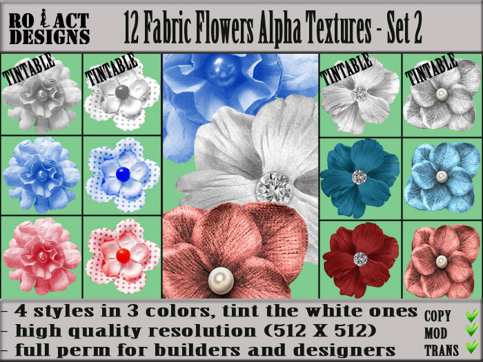 Ro!Act Designs 12 Fabric Flowers Alpha Textures Set 2