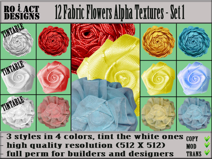 Ro!Act Designs 12 Fabric Flowers Alpha Textures Set 1