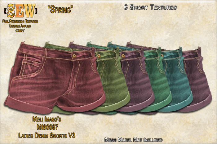 [SEW]Full Permission Textures for MI86687 Ladies Denim Shorts V3 Spring