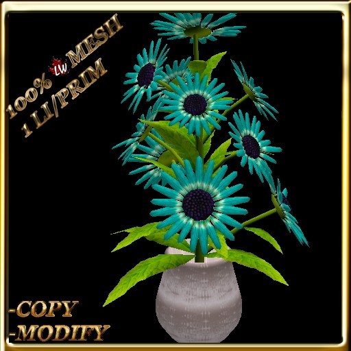 LW_ Mesh Daisy Plant in Vase -  Purple Turquoise (1 LI / Prim)