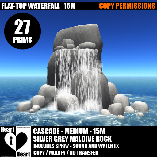 Waterfalls – Flattop Cascade Waterfall – Silver Grey Maldive Rocks – 15m