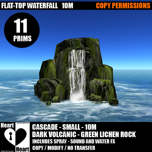 Waterfalls – Flattop Cascade Waterfall – Dark Volcanic Green lichen Rocks – 10m
