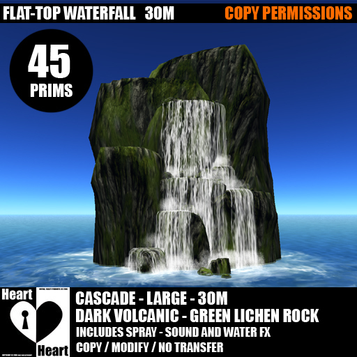 Waterfalls – Flattop Cascade Waterfall – Dark Volcanic Green Lichen Rocks – 30m - Design 1
