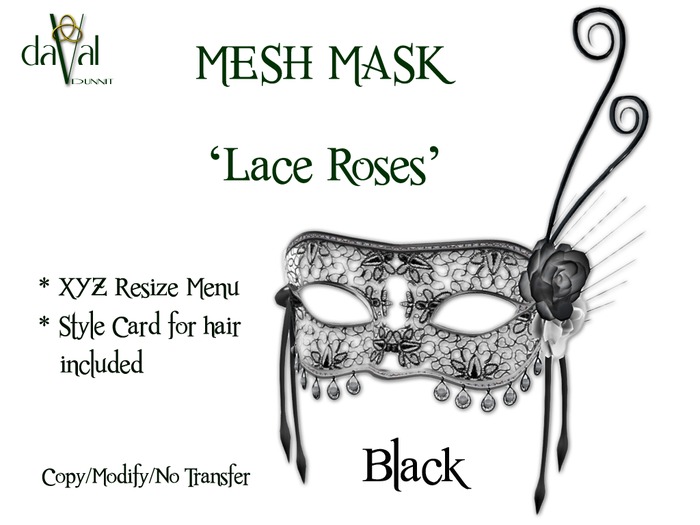 daVal Masks - Lace Roses - Black DEMO