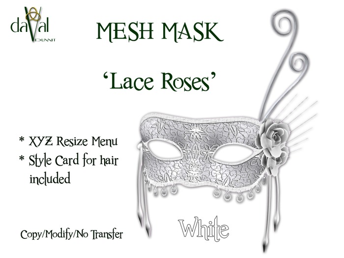 daVal Masks - Lace Roses - White