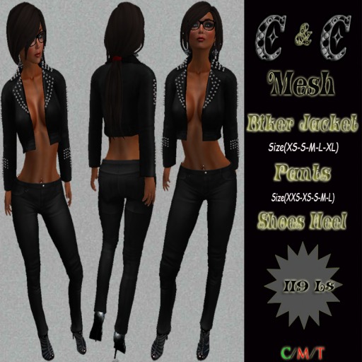 *clothes MESH woman Biker Jacket Pants Shoes Heel Black*