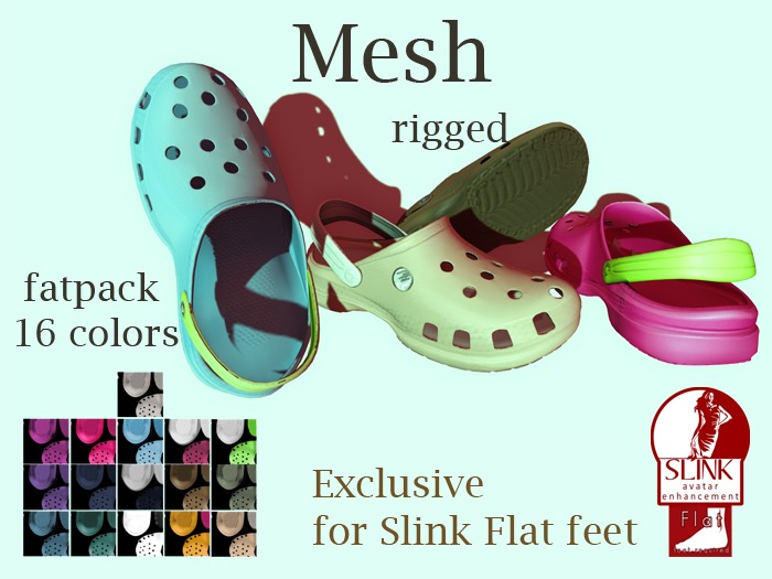 Second Life Marketplace Miss LT Myclog mesh clog for SLINK FLAT FEET FATPACK 16 colors