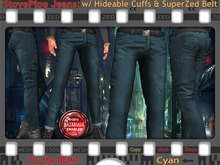 ZED MESH MATERIALS ENABLED: Cyan Jeans with Hideable Cuffs + SuperZed Belt. Available in 6 Colours
