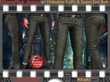 ZED MESH MATERIALS ENABLED: Khaki Jeans with Hideable Cuffs + SuperZed Belt. Available in 6 Colours